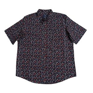 George Classic Fit Floral Button-Up Shirt Navy Red Blue XL